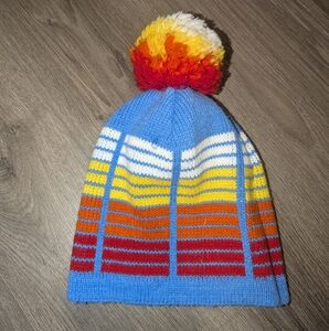 WIGWAM Blue Red Orange Yellow KNIT Hat Pom Pom Beanie Wintuk 100% ORLON Acrylic